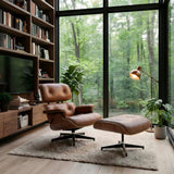 Modern Chaise Lounge Chair and Ottoman — Leather