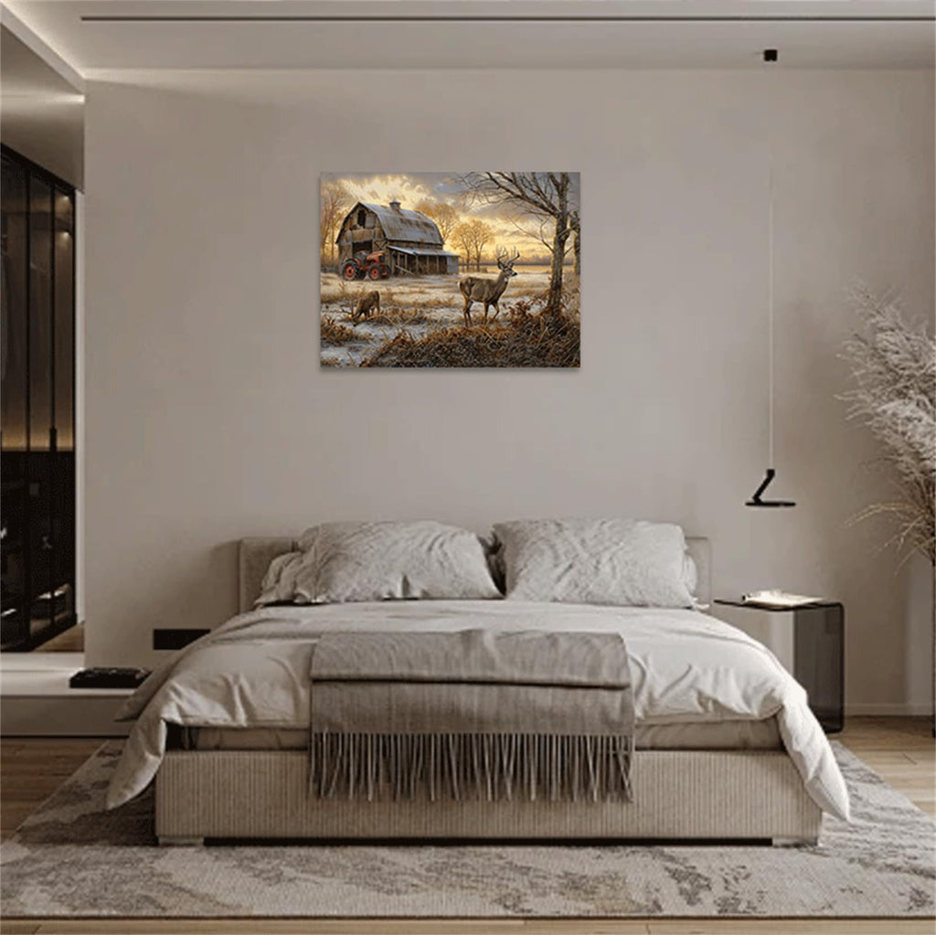 Deer Canvas Wall Art Farmhouse Elk Print Painting Framed ArtWork 20"x24"