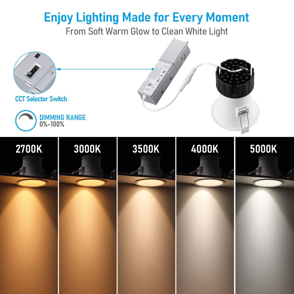 4 Inch Ultra-Deep Anti-Glare LED Recessed Lights 5CCT