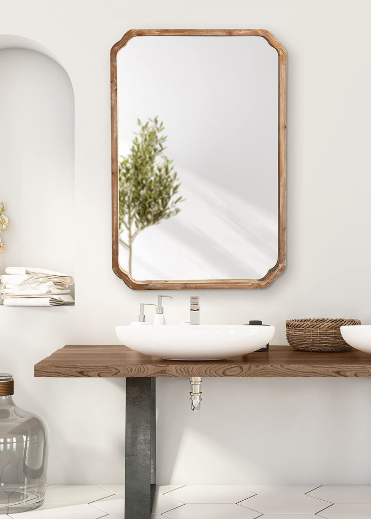 Marston Farmhouse Rectangle Wall Mirror; 24 x 36; Rustic Brown; Decorative Rustic Mirror for Wall