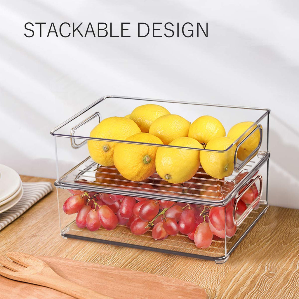 Stackable Refrigerator Organizer Bins, 6 Pack Clear Kitchen Organizer Container Bins with Handles and 20 PCS Plastic