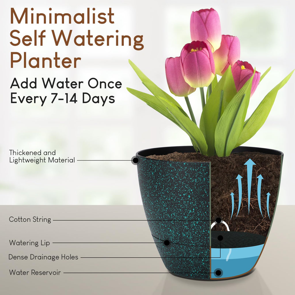 10/9/8/7.5/7 inch Self Watering Plant Pots for Indoor Plants
