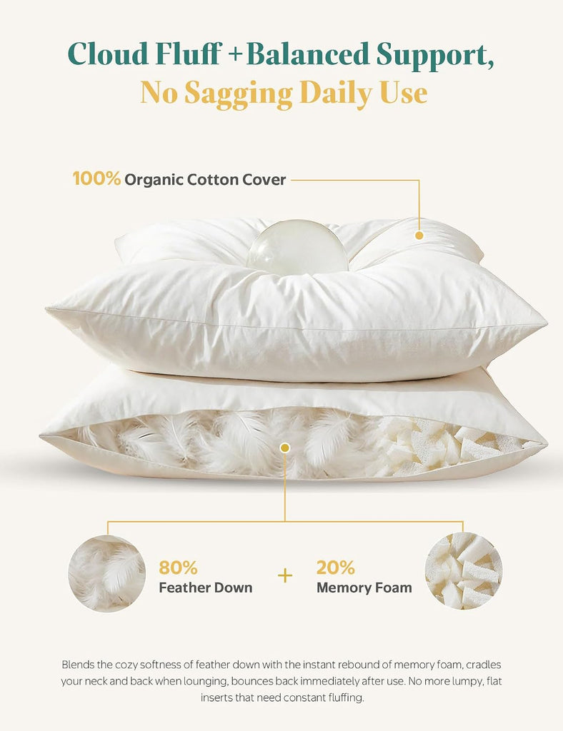 Goose Feather Down Throw Pillow Inserts 22x22 Inch - Set of 2