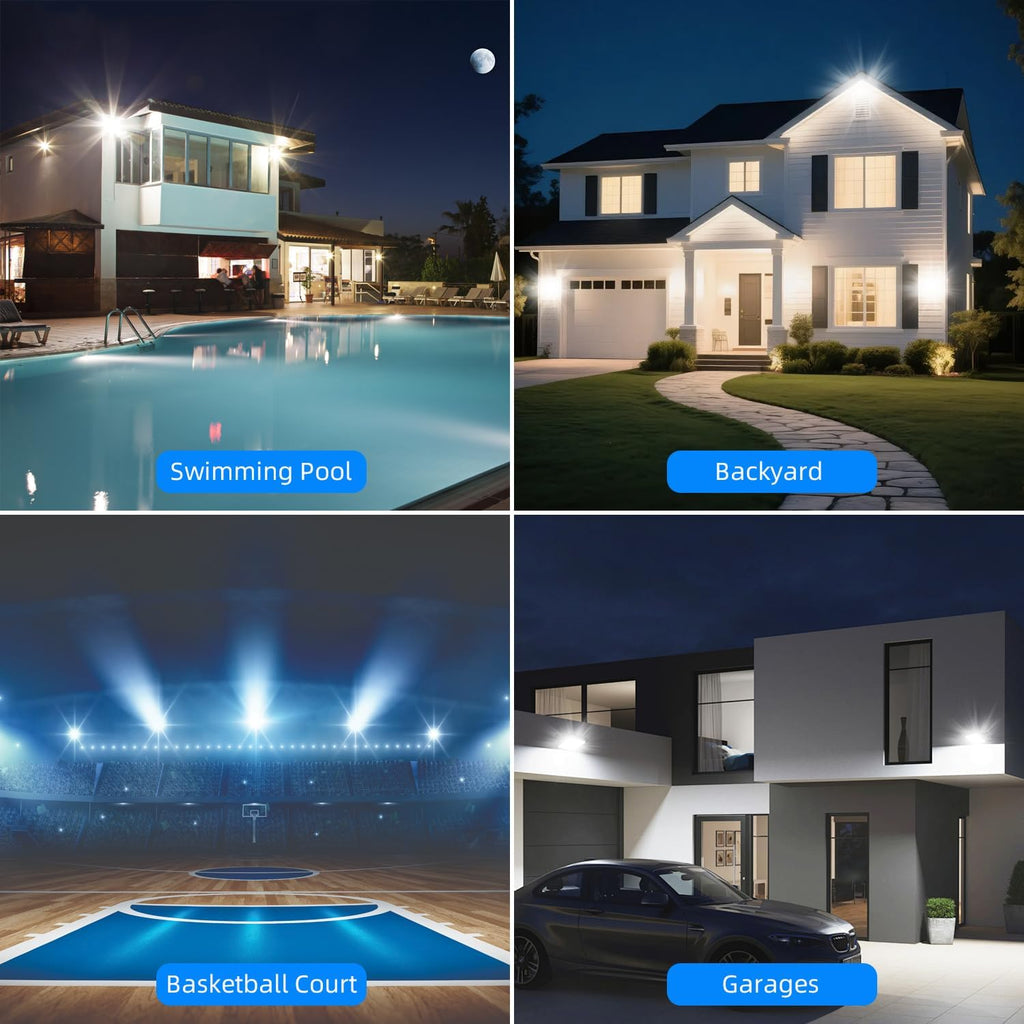 100W LED Flood Lights Outdoor, 2pack 10000lm Bright Plug in Flood Light | 6500k Daylight White Outdoor LED Lights