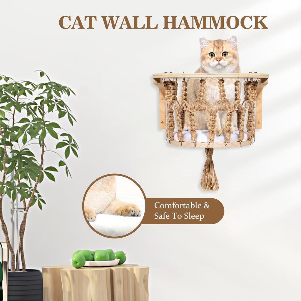 Cat Wall Shelves and Perches, Wall Mounted Cat Furniture with Hammock, Bridge, Tree, Steps and Scratching Posts