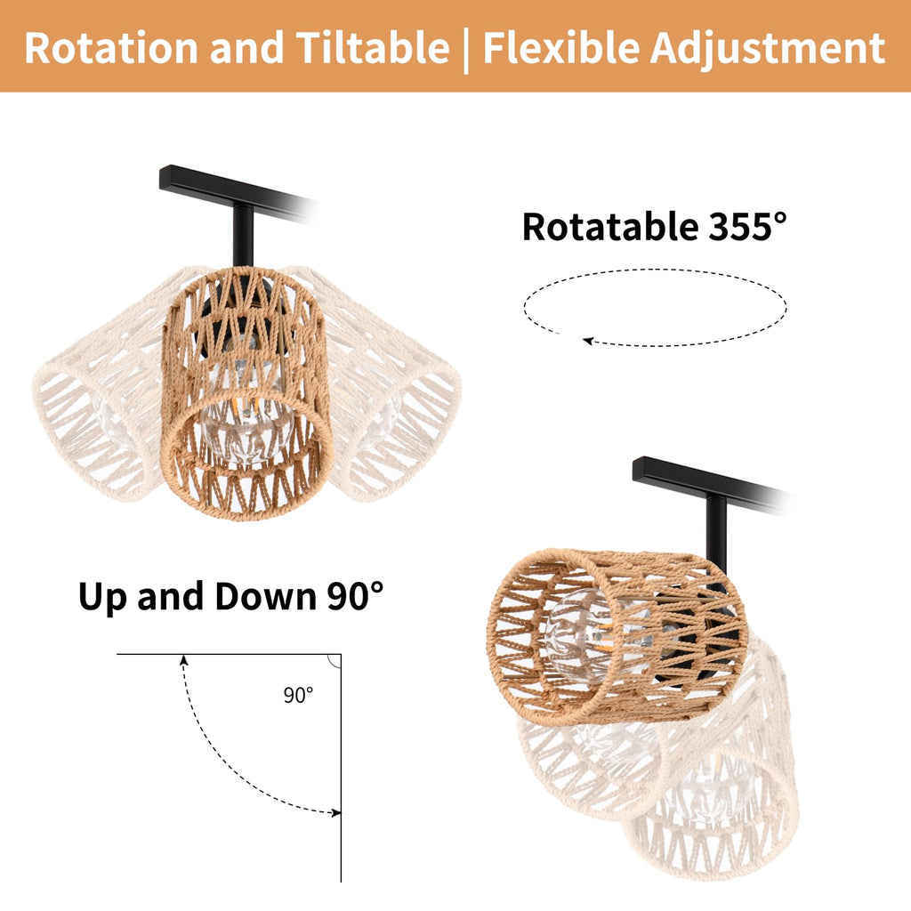Track Lighting Fixtures Ceiling E26 Rattan Farmhouse Boho Ceiling Track Lighting Directional Rotatable Modern