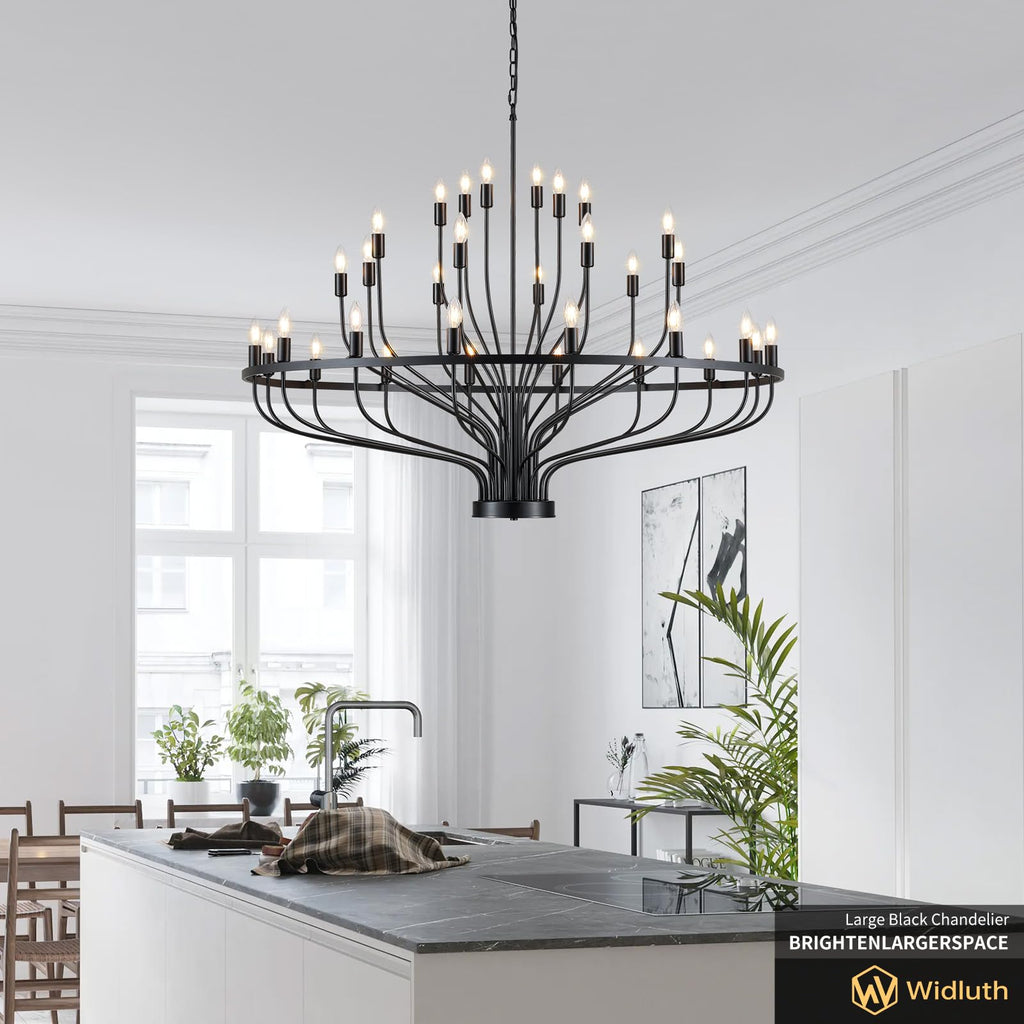 51.2" 32-Light Black Chandelier, Modern Farmhouse Candle Chandelier
