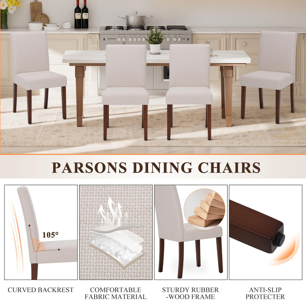 Upholstered Set of 4, Fabric Dining Room Chairs, Modern Wooden Dining Chair, Kitchen Side Chairs, Farmhouse Dinner