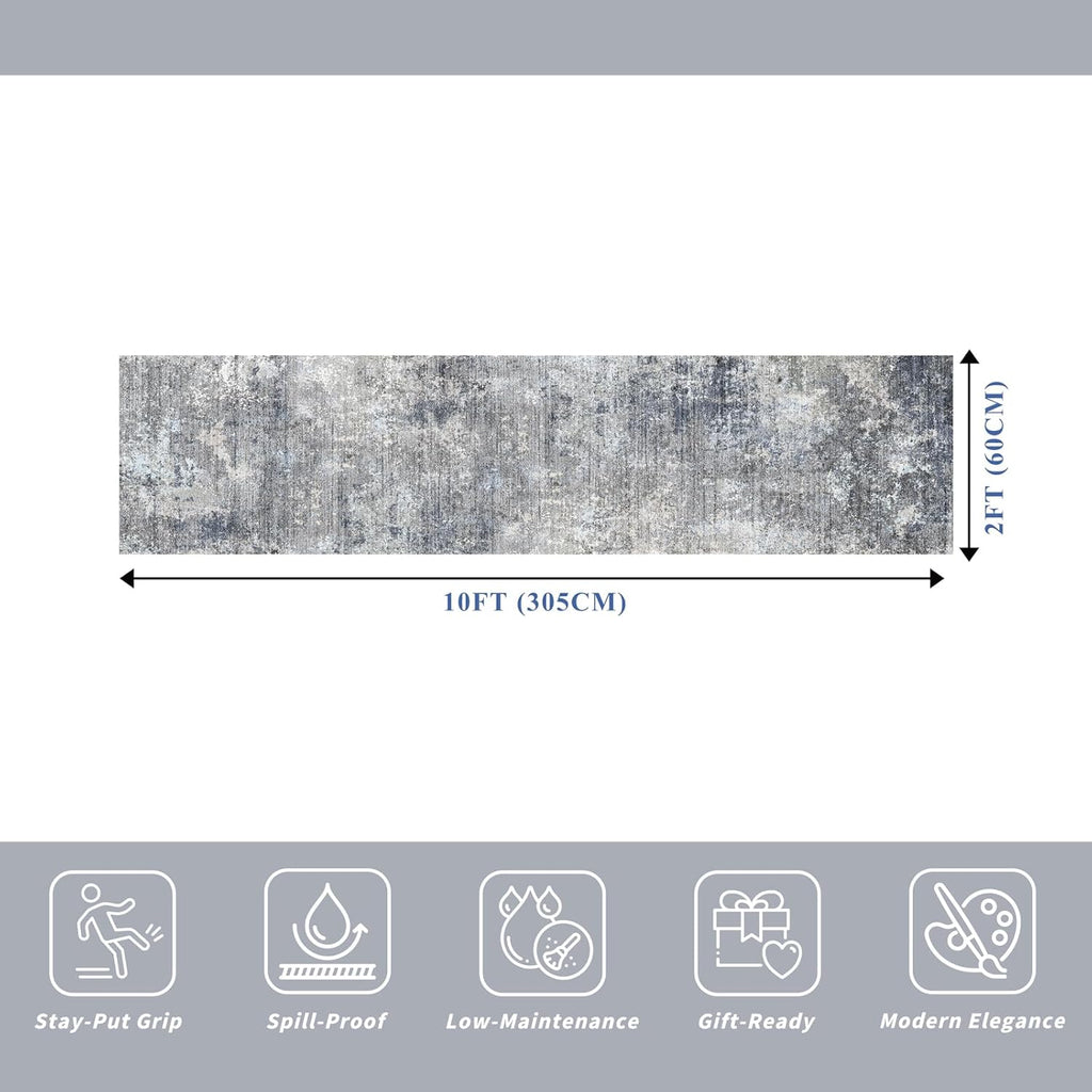 2x10 ft Washable Hallway Runner Rug - Non-Slip Stain-Resistant Low-Pile Long Carpet Runner for Kitch