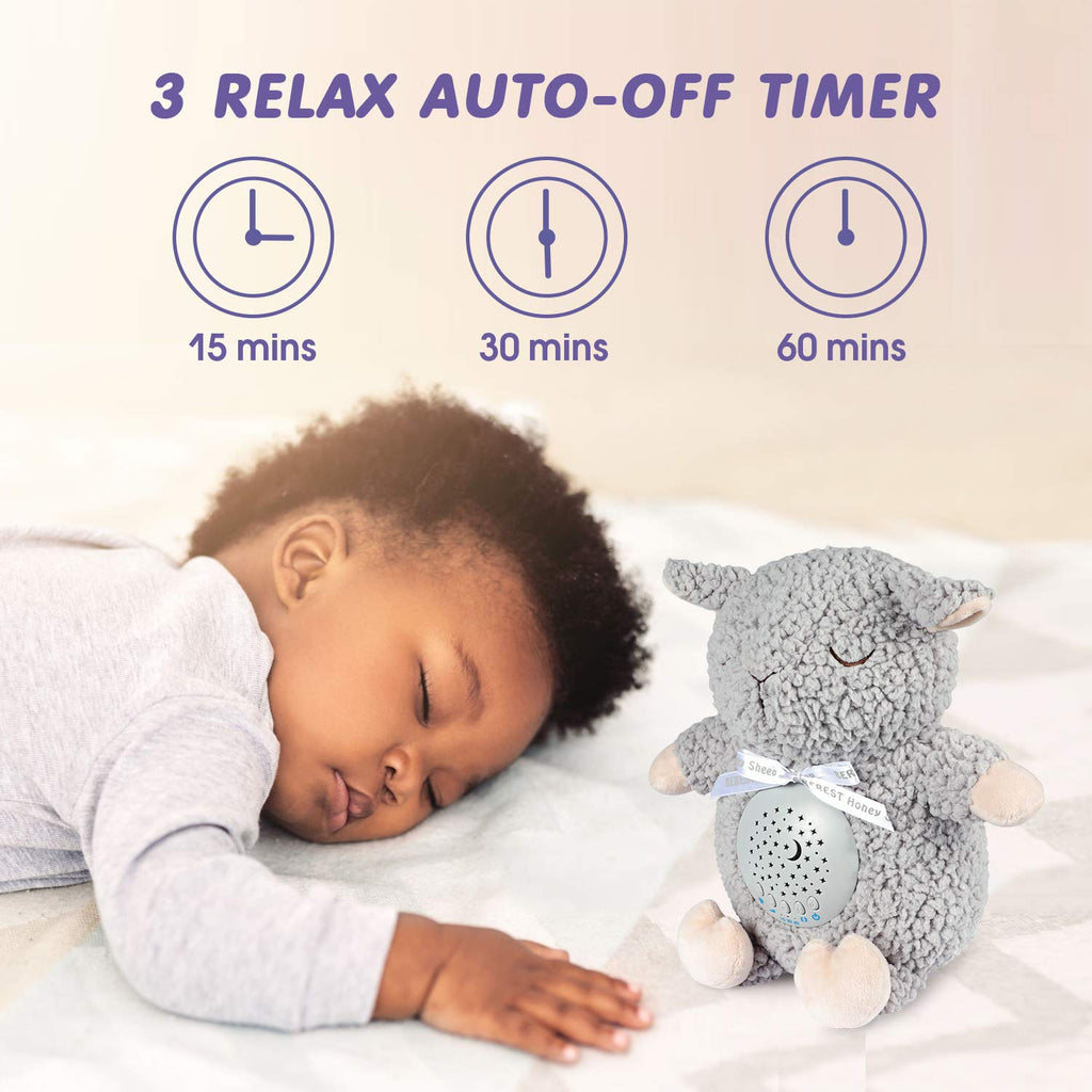 Baby Sleep Soother with Projector Night Light & Auto-Off Timer, Musical Sheep Plush Toy with White Noise, Heartbeat