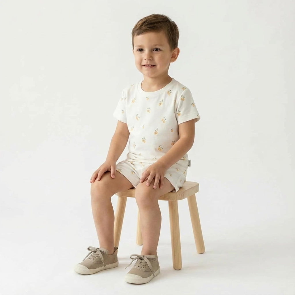 Certified Organic Cotton Spring Summer Top & Bottom Set for Baby & Kids- Lemons, 2-3 Years
