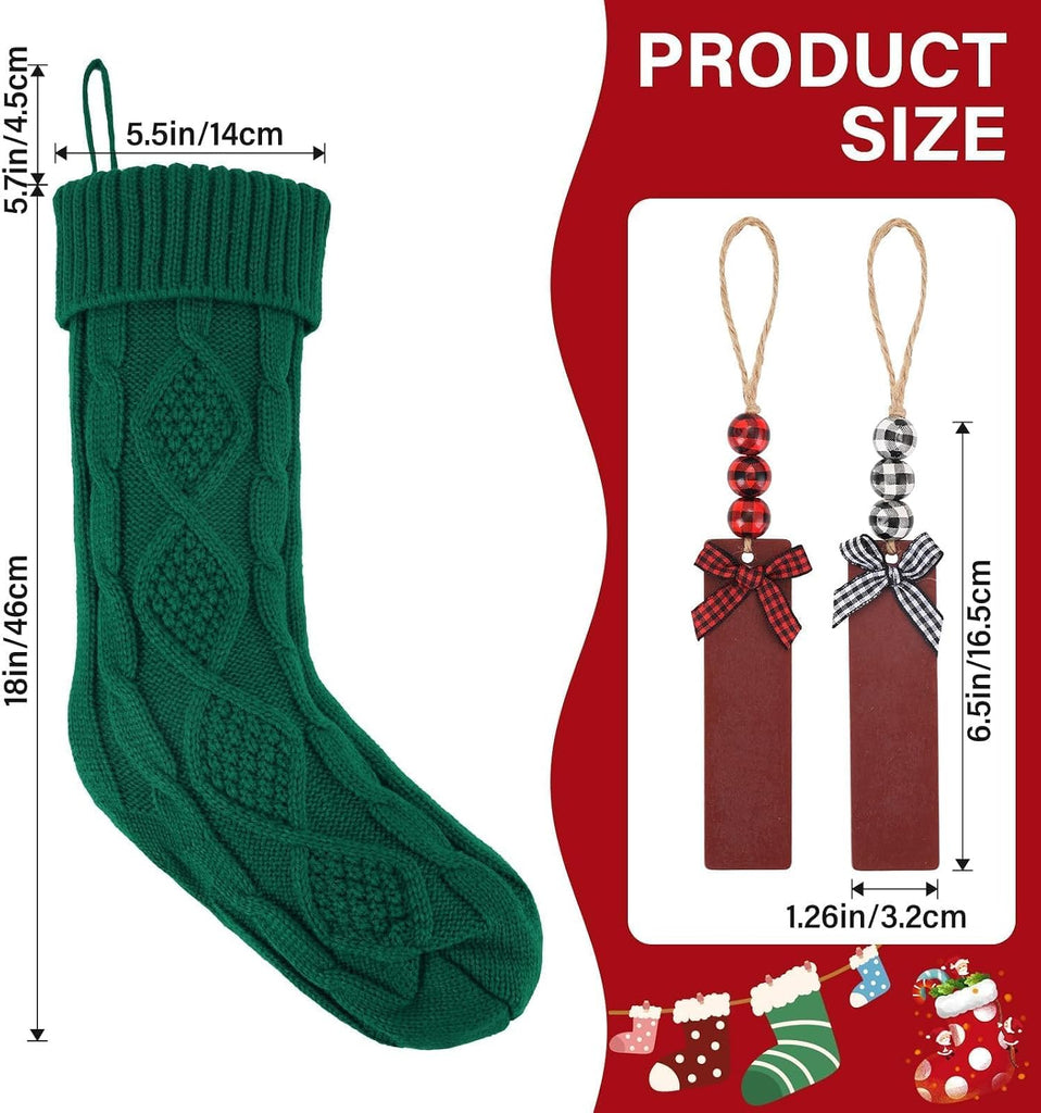 6PACK 18Inch Cable Knitted Christmas Stockings, Personalized Hanging Stockings, and Family Home Decor in Red, White