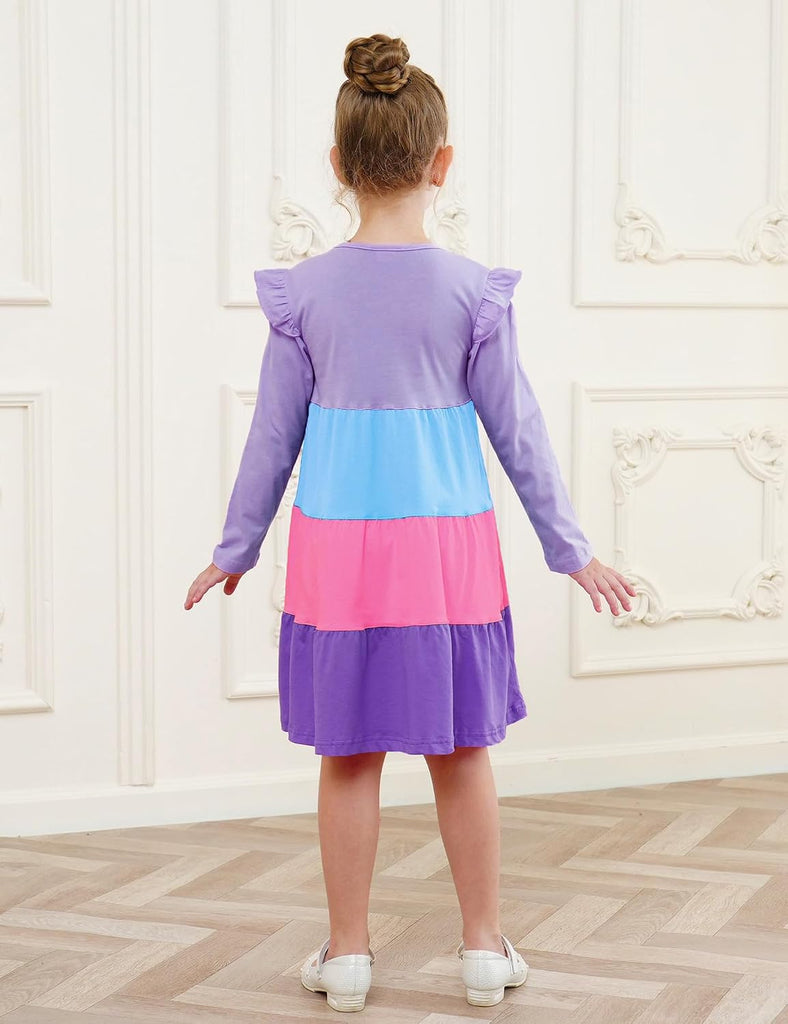 Girl's Dresses Cotton Ruffle Sleeve Tiered Swing A-Line Cute Midi Casual Sundress