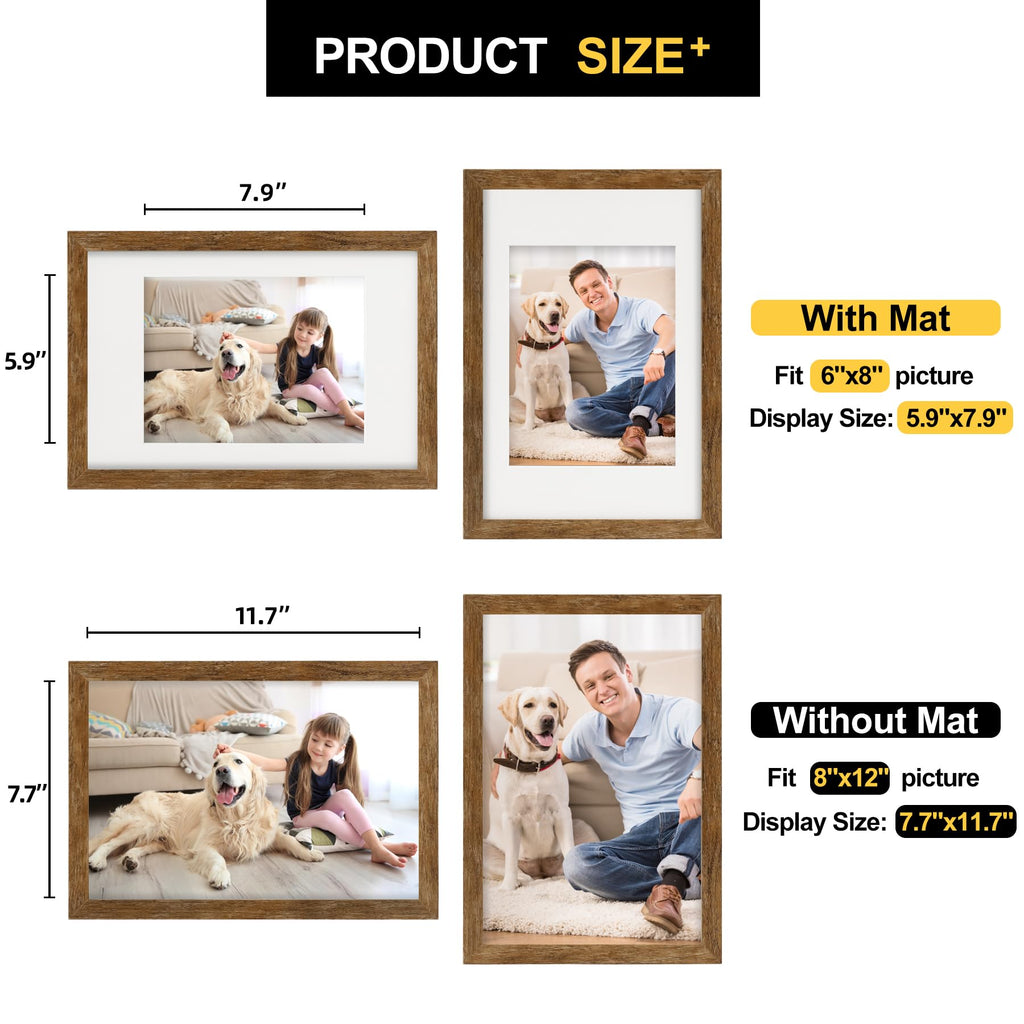 8x12 Picture Frames with 6x8 Mat Set of 2, Rustic Brown