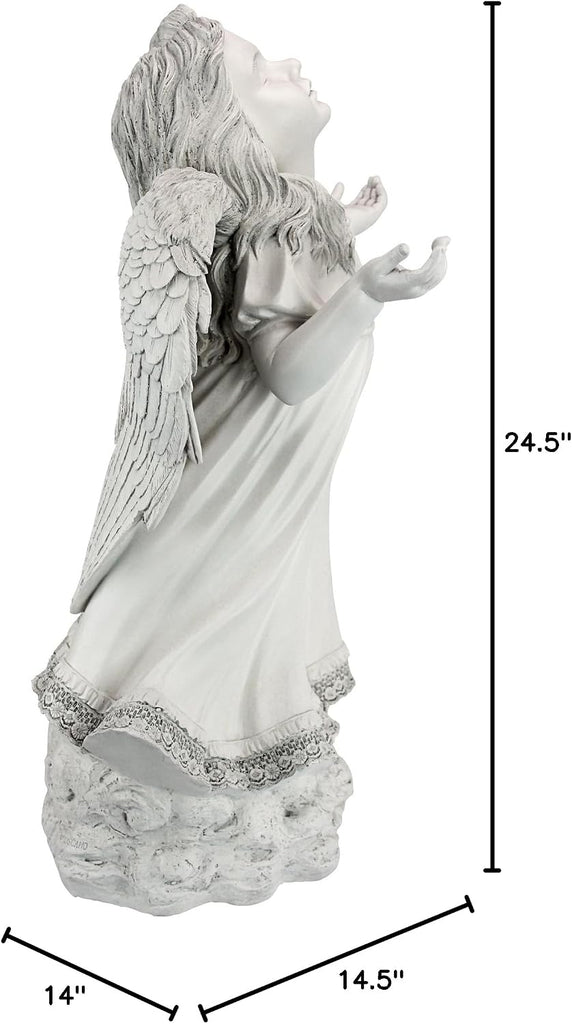 In Grace Girl Child Angel Memorial Indoor/Outdoor Garden Statue, 14 inches wide, 24 inches tall, Cast Stone Resin