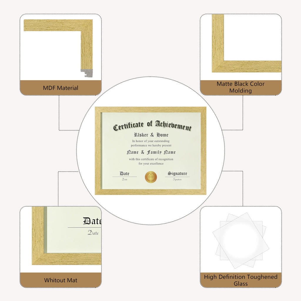 8.5x11 Certificate Frame 6 Pack, Gold with Glass