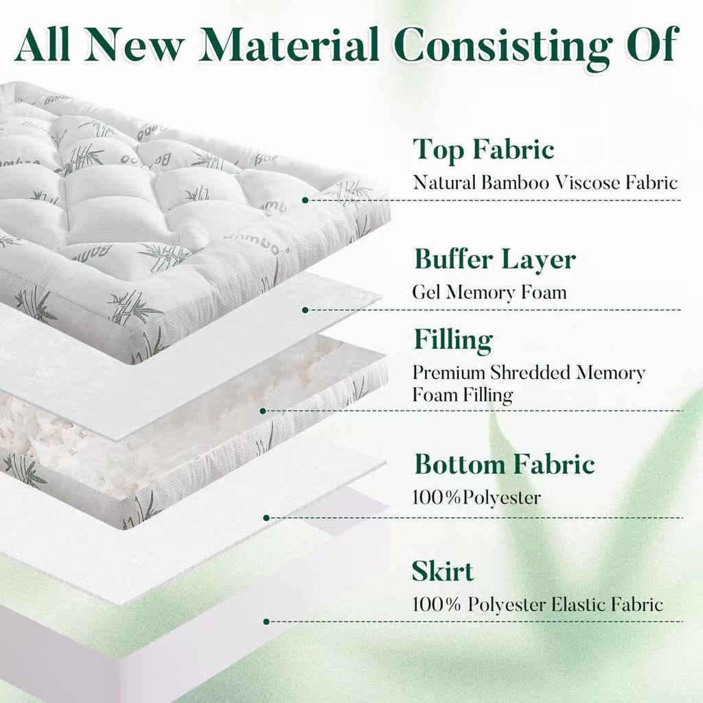 Full Size 3 inch Memory Foam Mattress Topper-Viscose Made from Bamboo Cooling Air Layer for Hot Sleepers,Thick Pillow