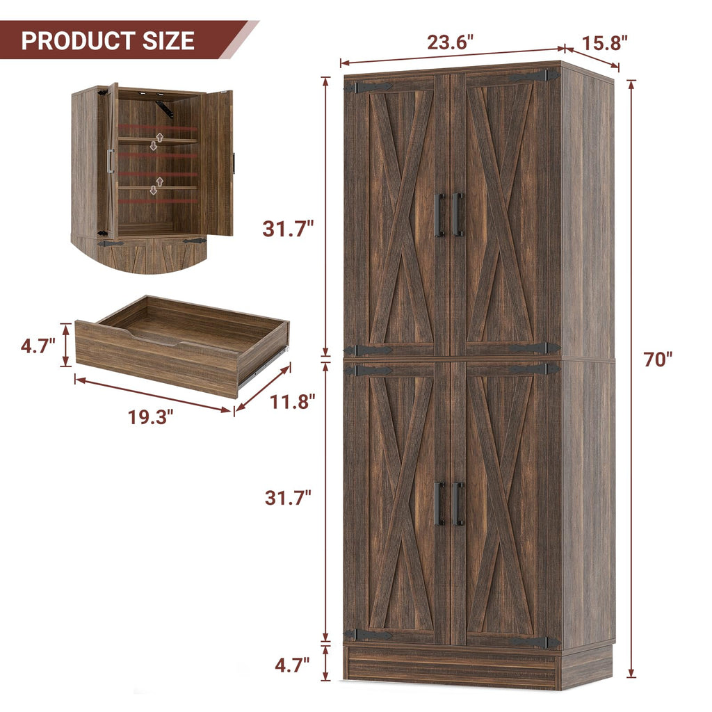 71" Tall Farmhouse Kitchen Pantry Storage Cabinet with Barn Doors