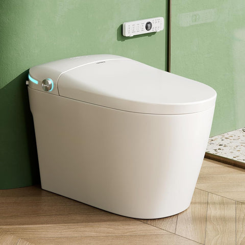Smart One-Piece Toilet with Built-In Bidet, Auto Open and Close Lid, Dual Flush, Heated Seat, Remote Control, Built-In Tank, Foam System, Warm Air Dryer