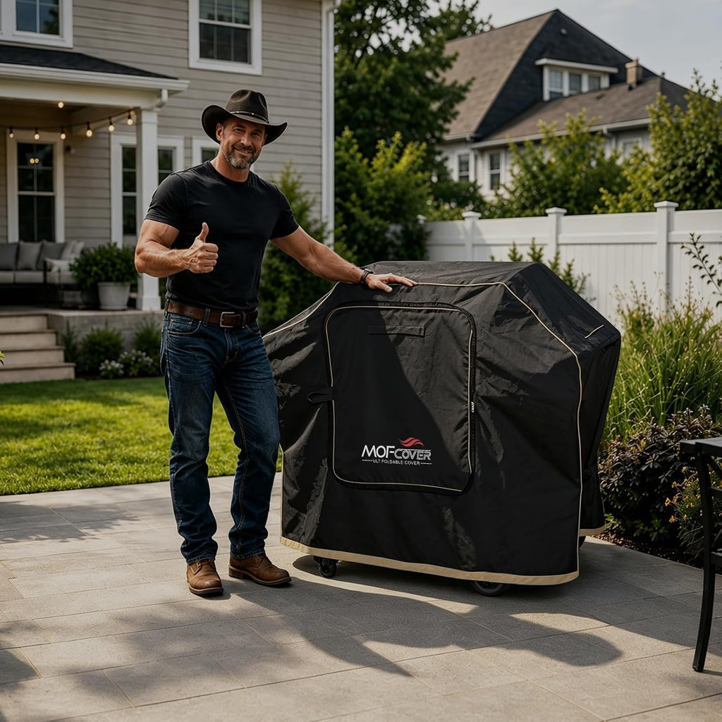 Exclusive Foldable 58 inch Grill Cover, 600D Heavy Duty Outdoor BBQ Cover for Weber Genesis II/EX/SX/LX 300 and