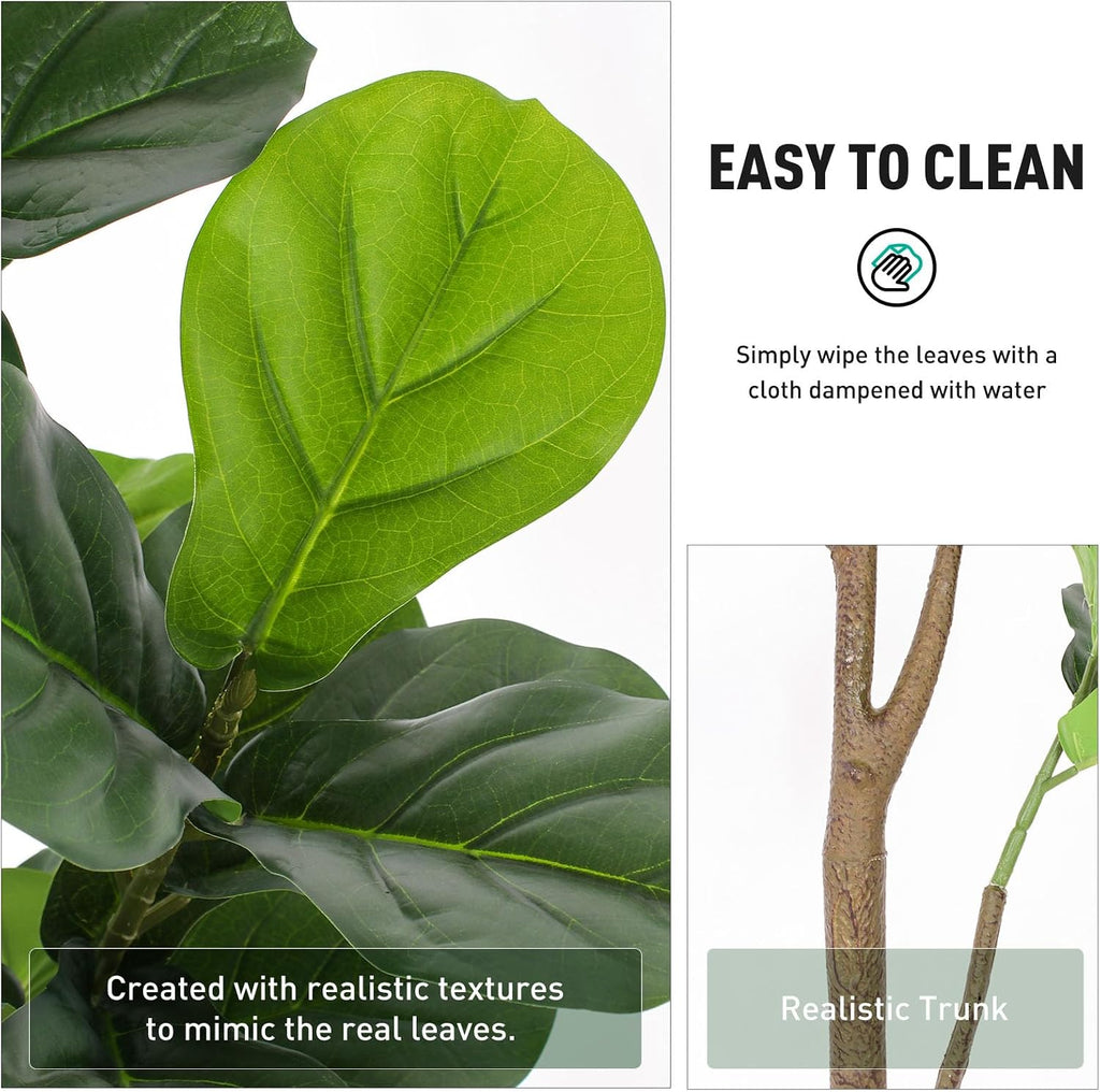 Artificial Fiddle Leaf Fig Tree 5FT with Planter Faux Trees Indoor Tall Artificial Tree, Stable Base, 58 Realistic