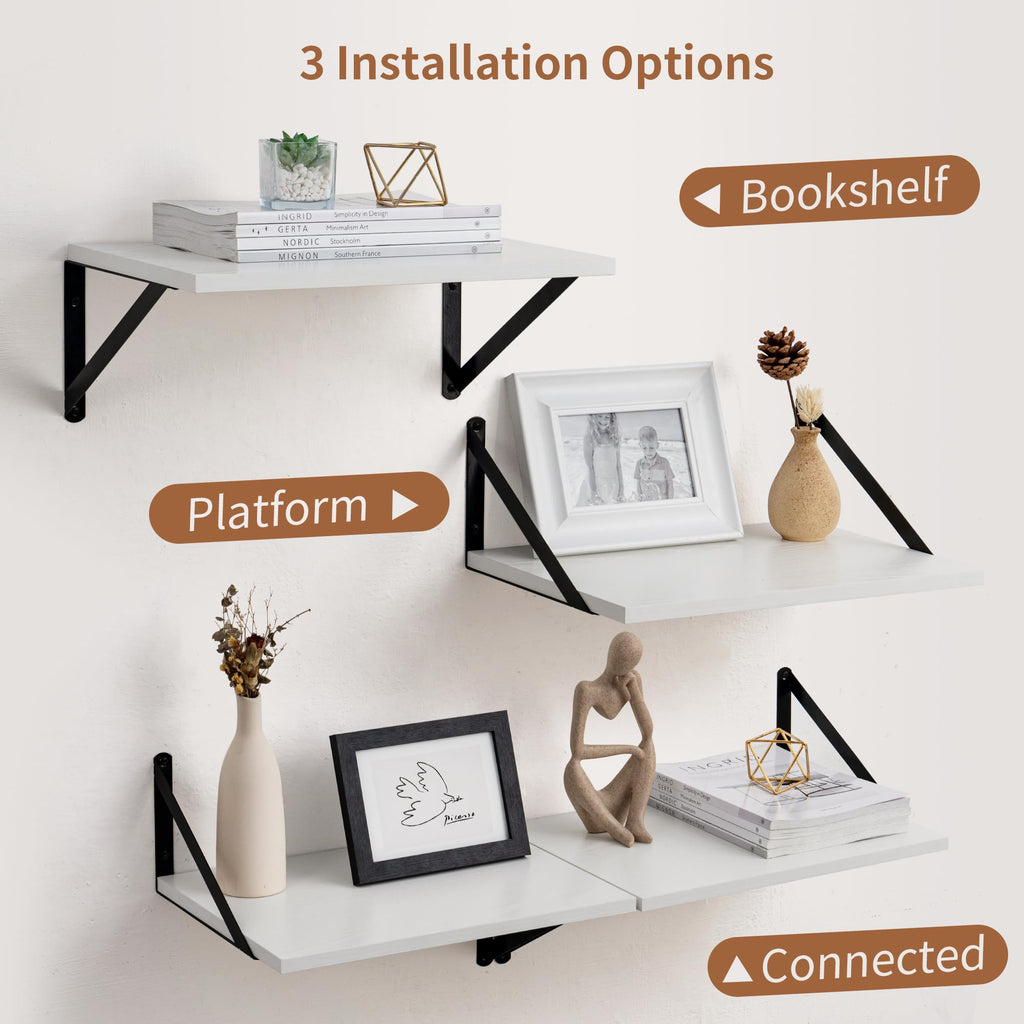 Deep Floating Shelves - 16 Inch Wide x 12 Inch Deep White Wall Shelves Set of 2-12 Inch Deep White Wood Shelves for