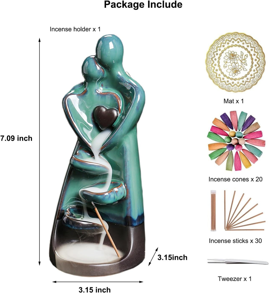 Ceramic Incense Holder, Creative Incense Waterfall Ornament, Backflow Incense Burner with 20 Cones + 30 Sticks, Zen