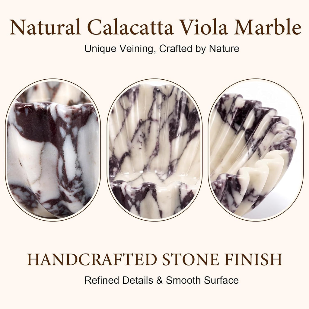 Calacatta Viola Marble Decorative Bowl 10" Handcrafted Scalloped Fruit Bowl | Luxury Natural Marble Fruit Bowl Decor