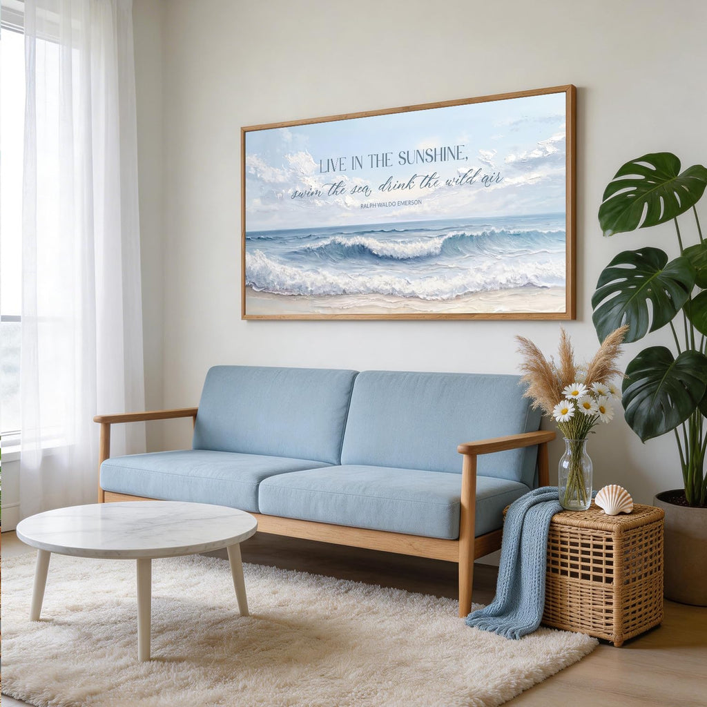 3D Textured Blue Coastal Quotes Framed Canvas Wall Art 40x20 Inch