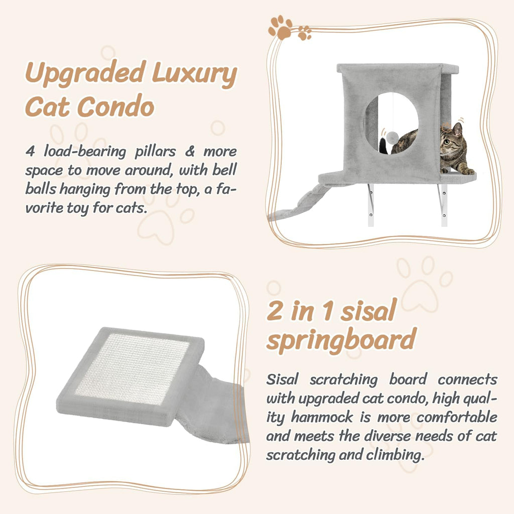 Cat Wall Shelves, 7 Pcs Wall-Mounted Cat Climber Set, Gray