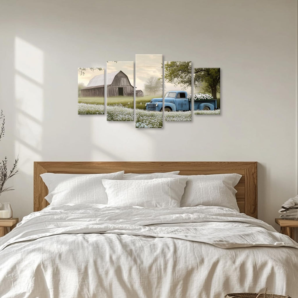Farmhouse Truck Wall Art 5 Piece Old Truck Canvas Rustic Barn with Windmill Pictures Wall Decor Country Artwork Print