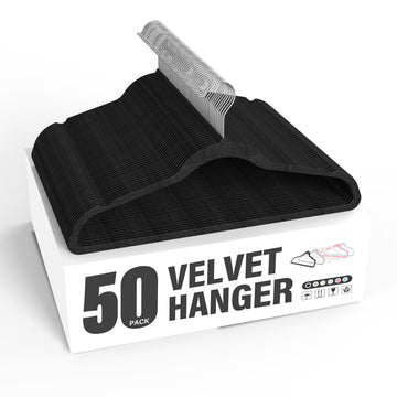 50 Pack Non-Slip Velvet Hangers, 360° Swivel Hooks, Clothes Hangers with Shoulder Notches, Heavy Duty Coat Suit