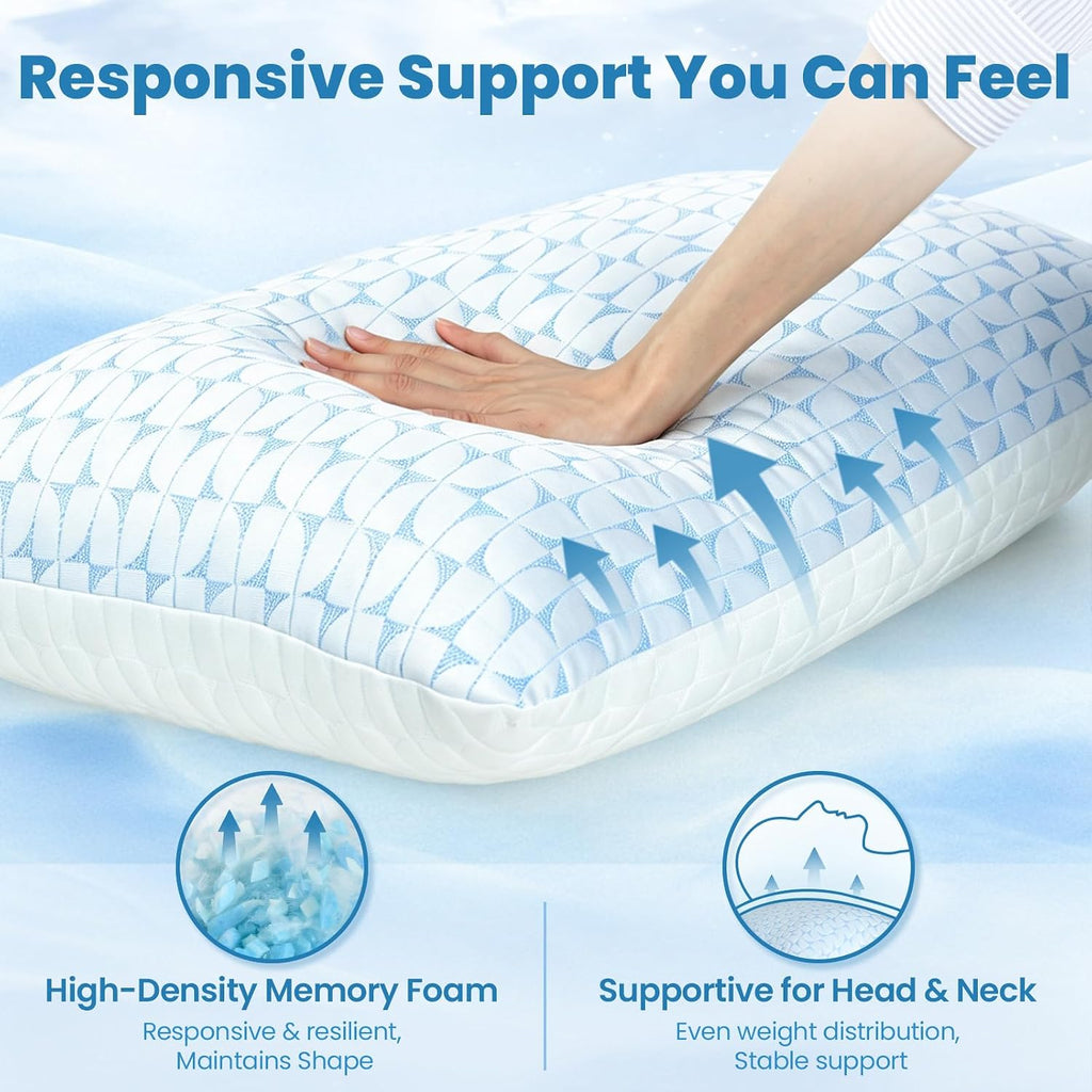 Firm Pillow Shredded Memory Foam, Cooling Pillow for Hot Sleeper, Adjustable Bed Pillow for Side Back Stomach