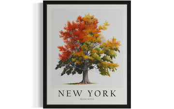 York Sugar Maple Tree Black Framed Poster Wall Painting, US State Print Artwork, Vintage Bathroom Living Room