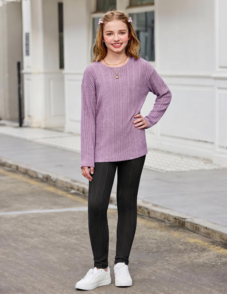 Girls 2 Piece Outfits Rib Knit Sweatshirt and Sweatpants Sweatsuit