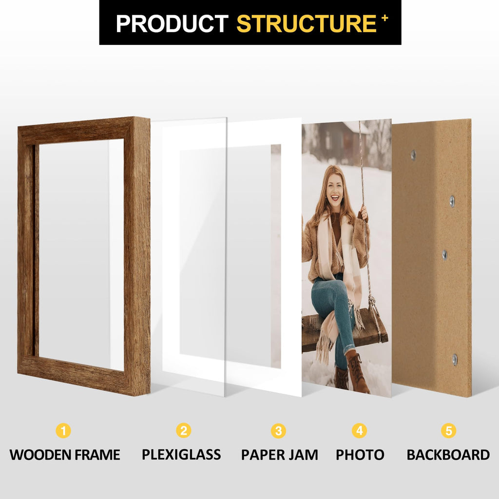 10x10 Picture Frames with 8x8 Mat Set of 2, Rustic Brown