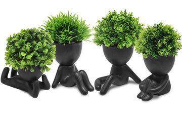 4PCS Cute Artificial Mini Succulent Plants with Creative Human Shaped Pots, Small Fake Plants for Shelf Desk Tabletop
