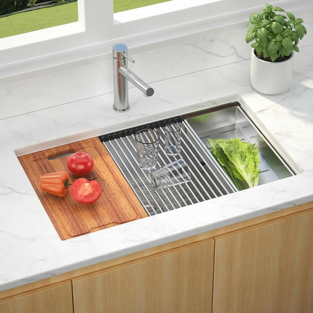 32 Kitchen Sink Undermount - 32 x 19 x 10 Inch Undermount Sink | Ledge Workstation 10"Deep Single Bowl 16 Gauge