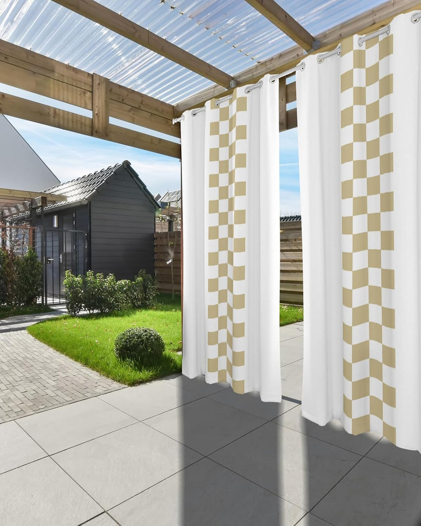 Outdoor Curtains Waterproof, Minimalist Brown Buffalo Check Plaid Farmhouse Farm Theme Grommet Weatherproof Outsides