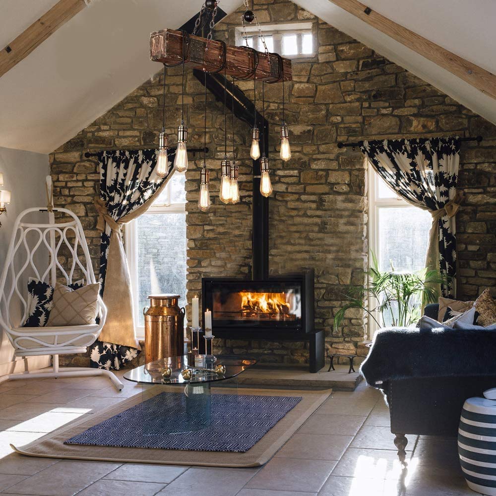 8-Lights Rustic Farmhouse Wood Beam Chandeliers