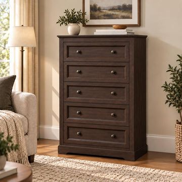 Farmhouse 5 Drawer, Bedroom Chest of Drawers, Dressers with 5 Drawers, Wooden Dressers, Tv Stand, Entryway(Vintage