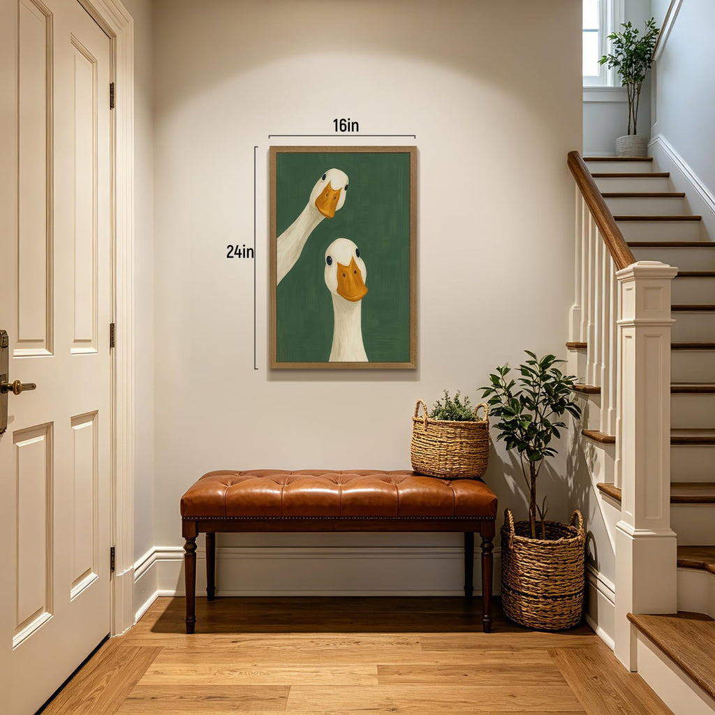 Wood Framed Funny Goose Wall Art, Cute Country Goose Portrait Poster Print, Whimsical Farm Animal Wall Decor