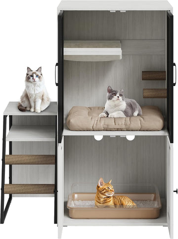 2-Tier Hidden Cat Litter Box Enclosure Cabinet