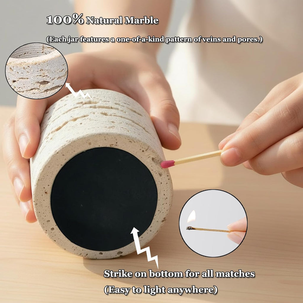 Natural Travertine Match Holder Striker & 2 Pads (Matches Not Included)