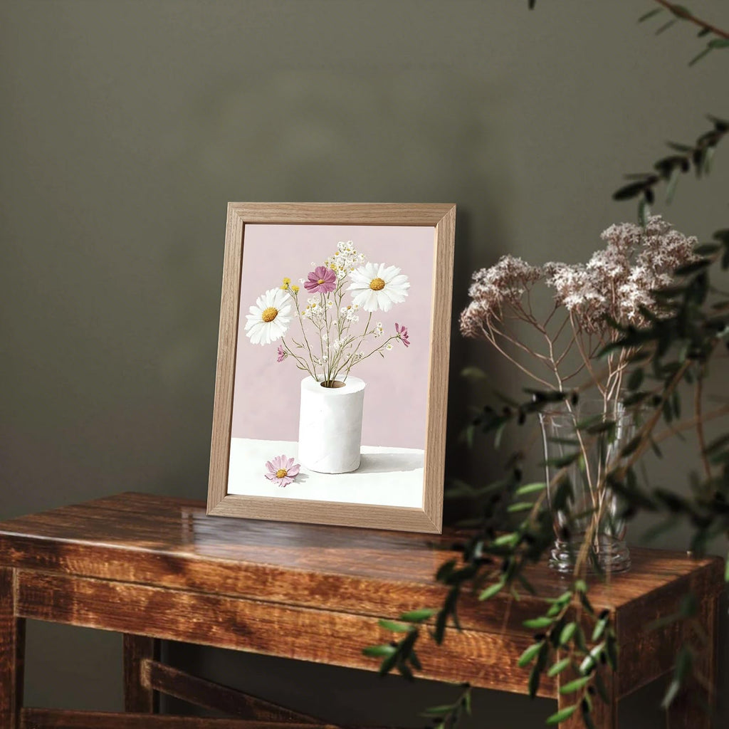 Framed Pink Bathroom Wall Art Funny Toilet Paper with Floral Restroom Decor