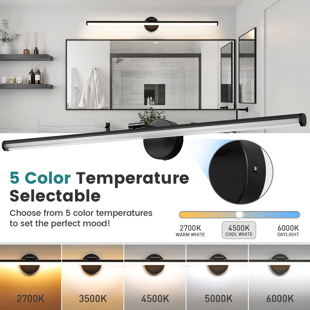 Black Vanity Light 39 Inch Modern Bathroom Light Fixture Over Mirror 24W Dimmable 5CCT LED Vanity Light Restroom