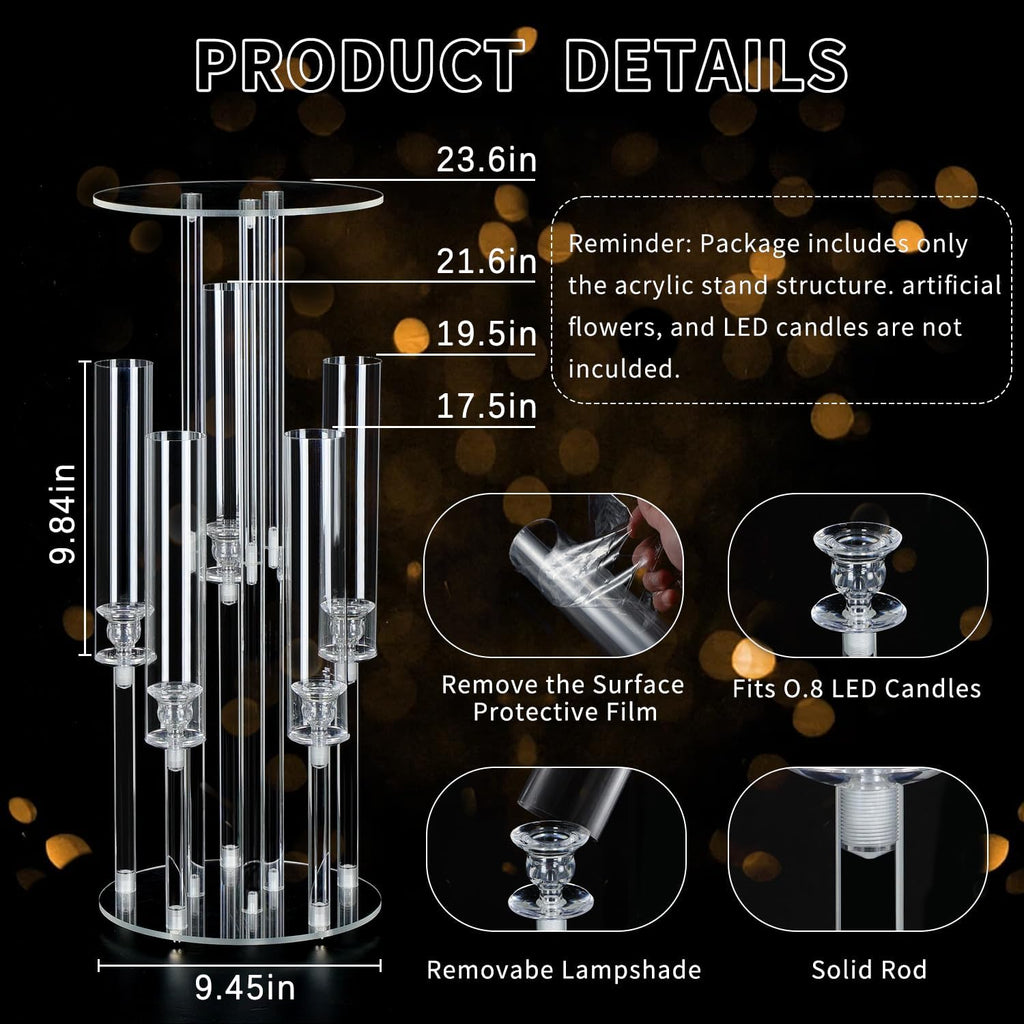 1PCS 5 Arm Candelabra,Clear Centerpiece for Table,Acrylic Centerpiece Stand,Acrylic Candle Holder,Christmas