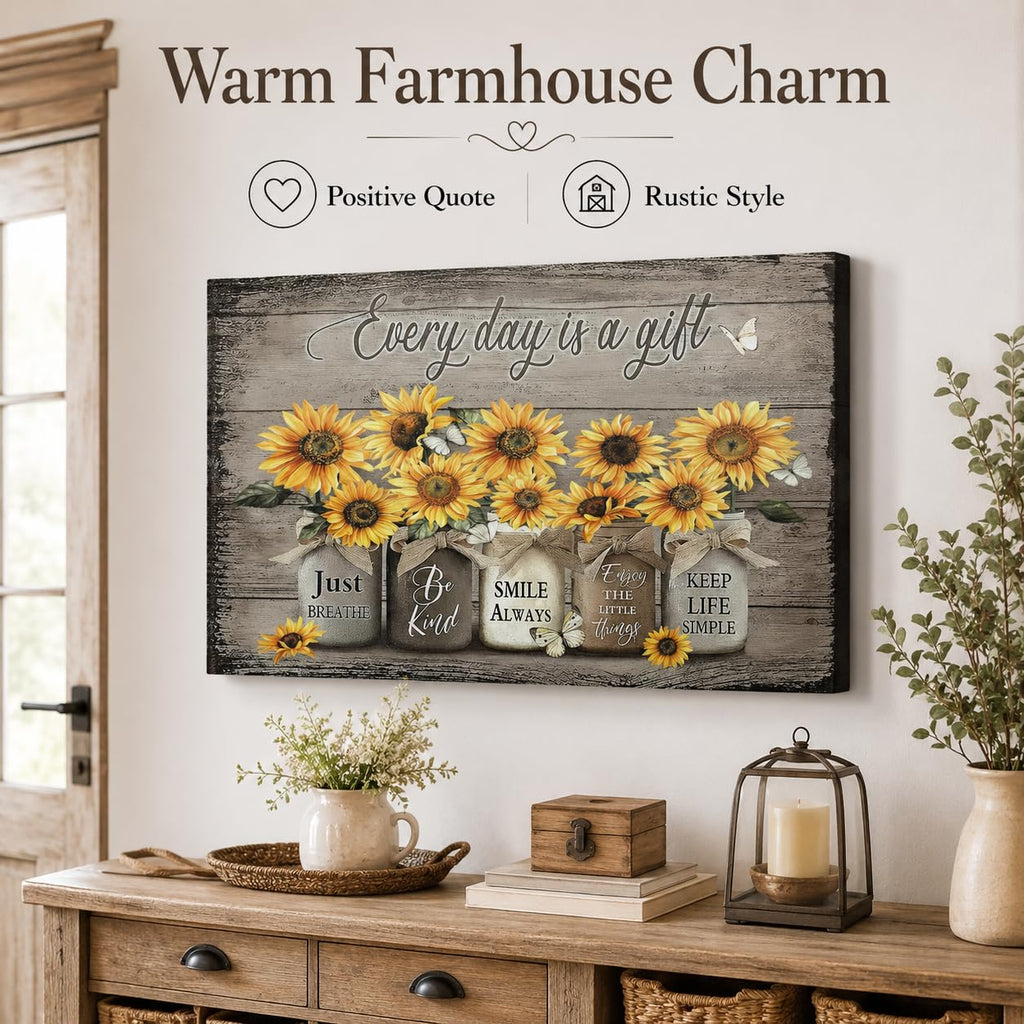 Rustic Sunflower Canvas Wall Art Vintage Flower Painting Picture Wall Decor Farmhouse Floral Inspiring Poster Print