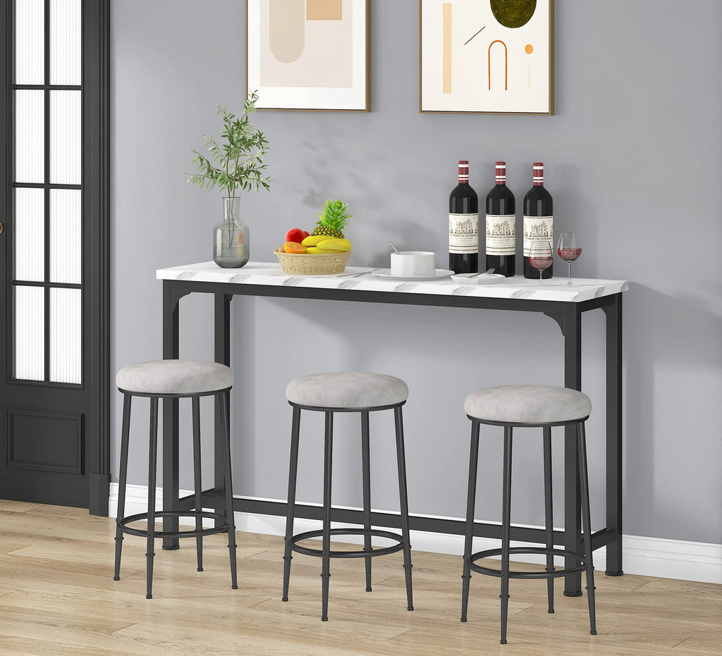 Bar Table Set for 3, 4 Piece Console Table with 3 Stools, Counter Height Kitchen Table Set with 3 Chairs for