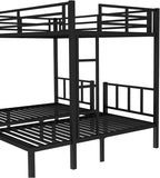 Triple Bunk Bed for Kids, Detachable Queen Over Twin & Twin Metal Bunk Bed with Guardrails, Ladder & Storage
